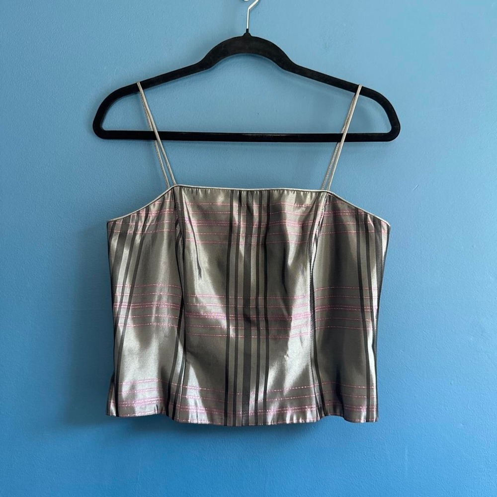Vintage Plaid Corset Top Women's Size 8 JS Collections Silver Purple Retro Punk